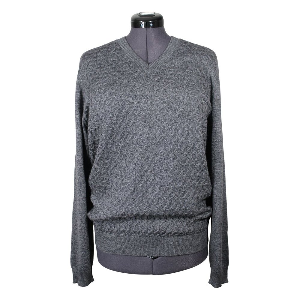Joseph Abboud men's gray merino wool blend textured v-neck pullover sweater L